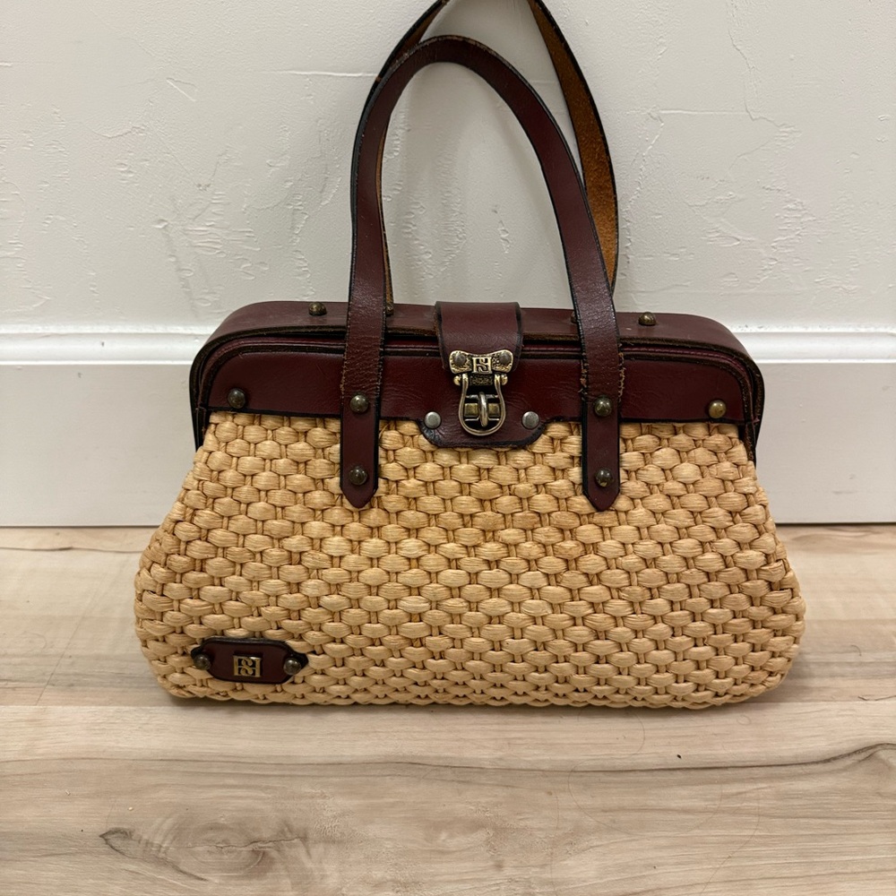 Vintage 60s/70s Borelli Straw and leather handbag